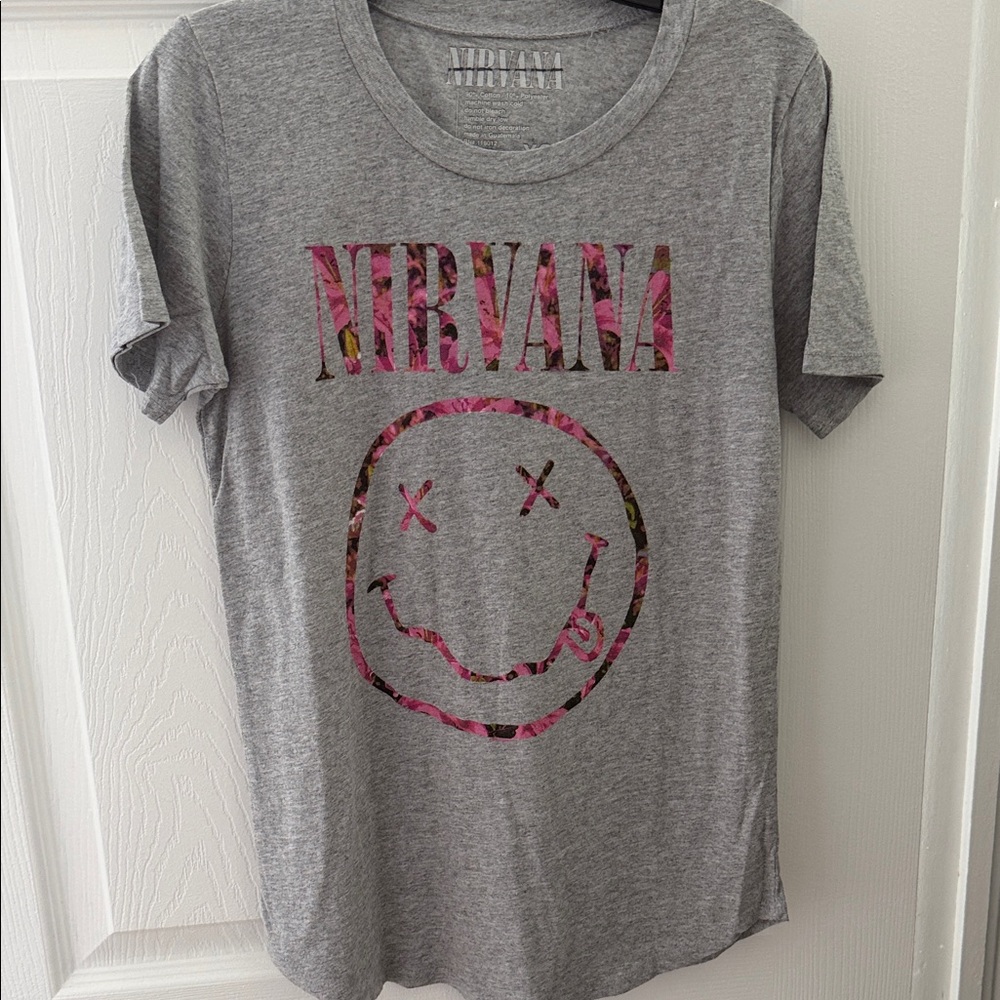 NIRVANA Gray Tee with Pink Accents